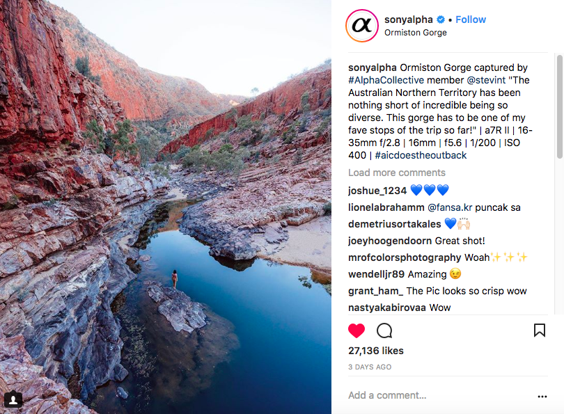 instagram post of Ormiston Gorge