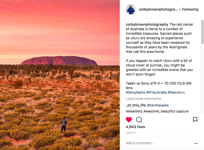 Instagram post of Uluru in Australia