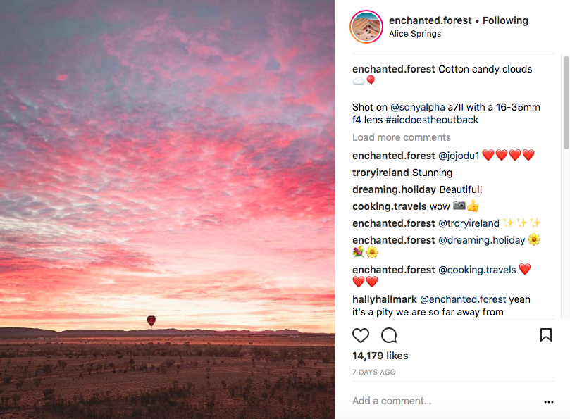 Instagram post of Alice Springs
